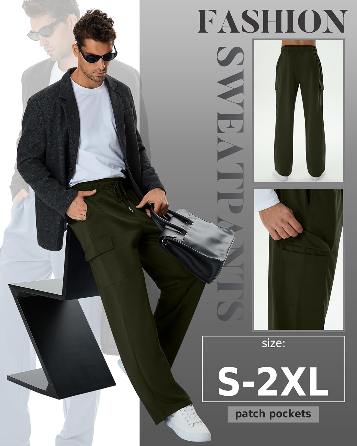 3 Pack Men's Cargo Sweatpants Drawstring Thin Straight Leg Pants Casual Baggy Open Bottom Jogger with Pockets - Image 5