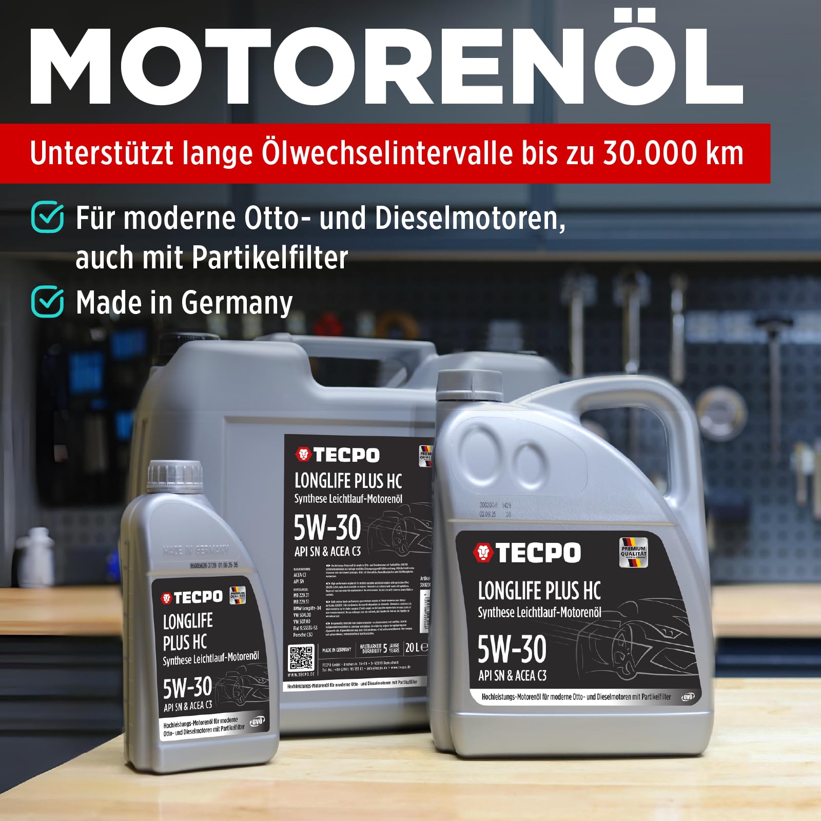 TECPO Motoröl 7 Liter 5W-30 LONGLIFE Plus HC Synthese passend für ACEA C3 / API SN / 504/507 / 229.31/229.51 / LL-04 / C30