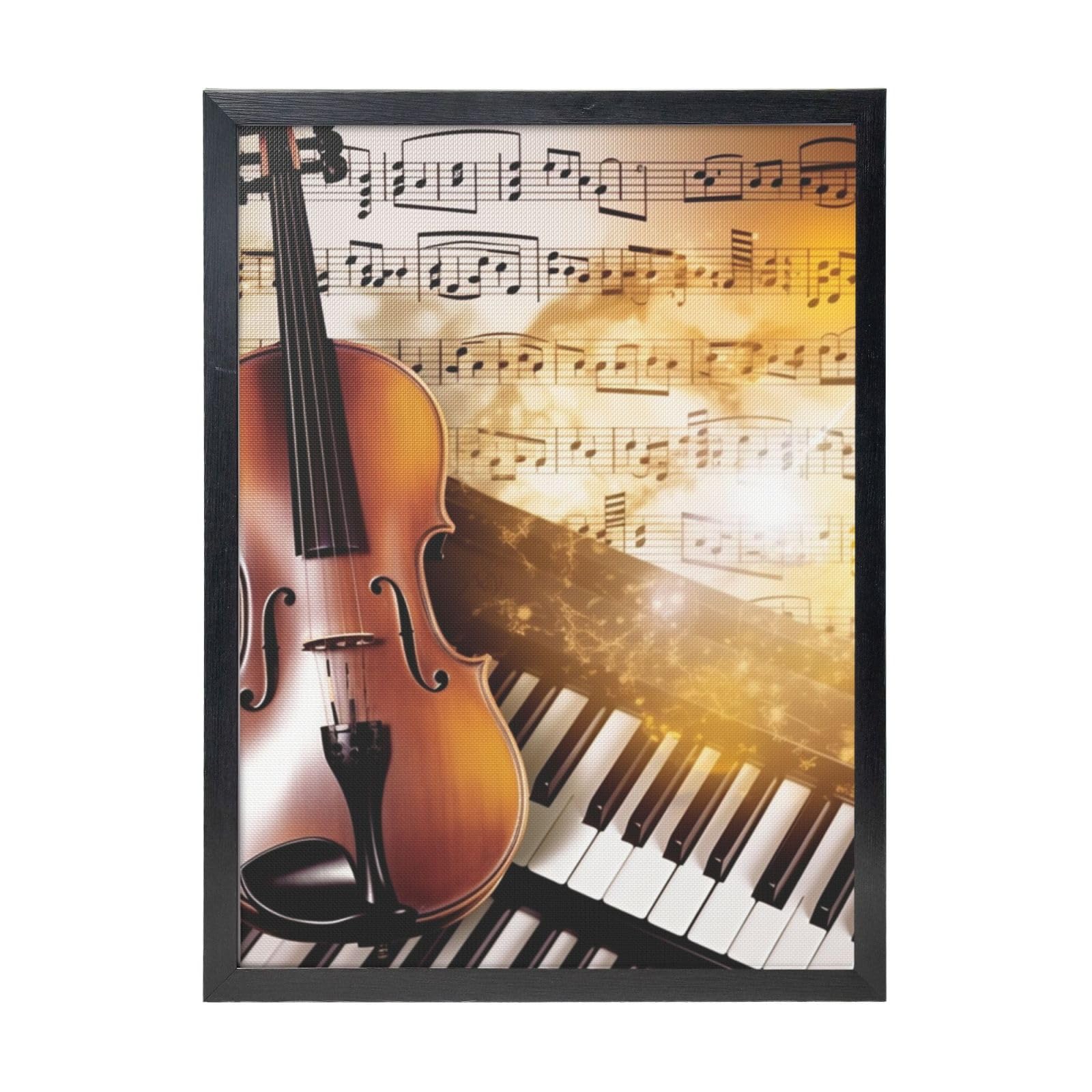 Framed Wall Art - Decorative Canvas Painting Piano Violin Music Notes Pictures Poster Aesthetic Modern Prints Artwork for Bedroom Office Wall Decor Ready To Hang 12x16 in