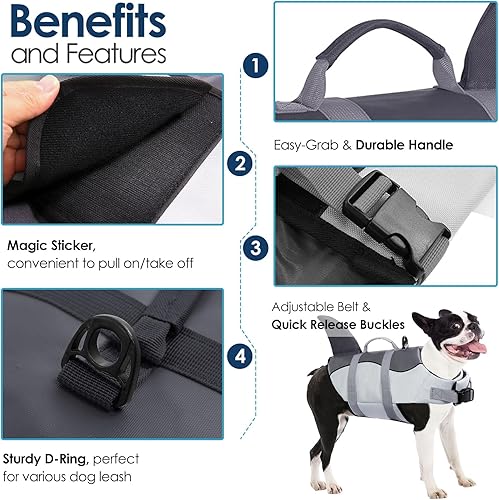 Vista 5 de AOFITEE Chaleco salvavidas para perros, ajustable, de ripstop con asa de rescate para perros pequeños, medianos y grandes, 5 tamaños, s, Salvavidas