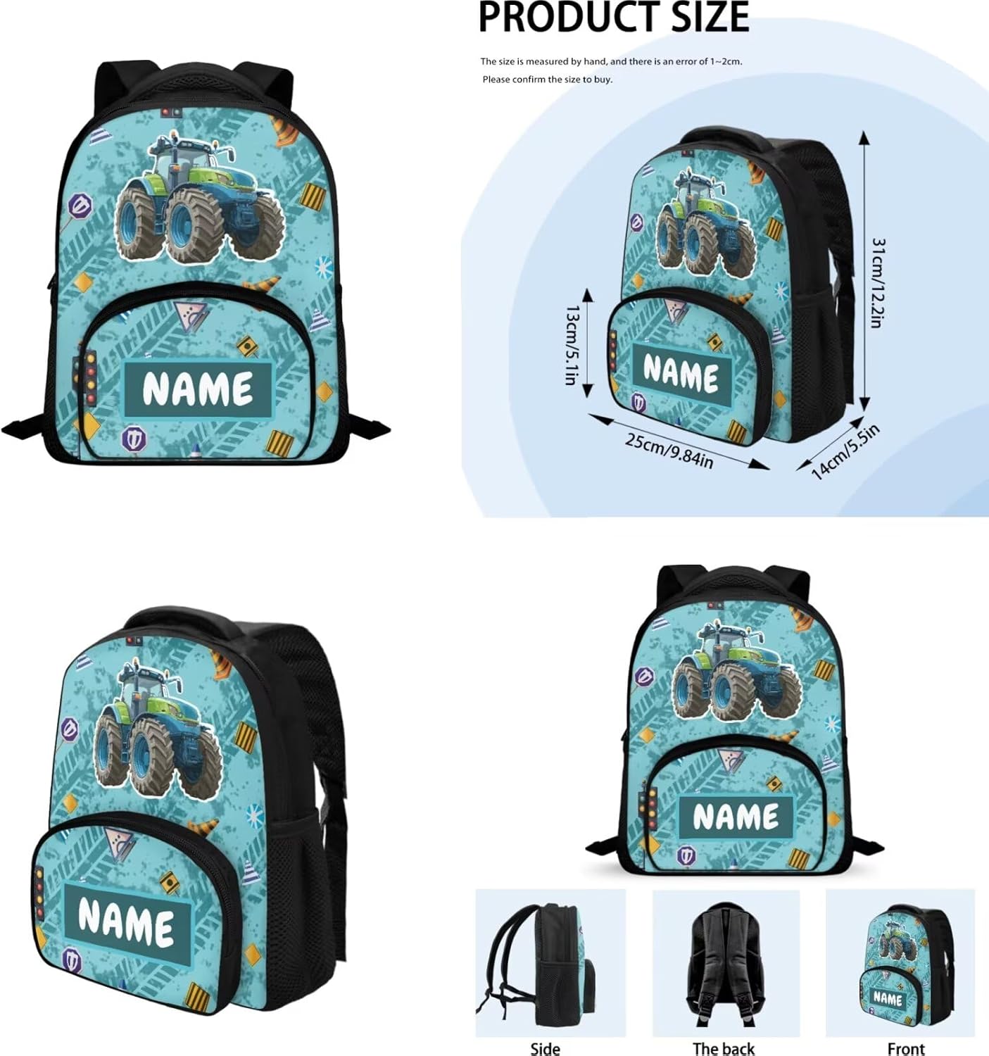 Custom Tractor Toddler Backpack with Lunch Bag Boys 2 in 1 12 Inch Kids Bookbag with Padded Straps Breathable School Bag Ages 3-6 Casual Diaper Bags