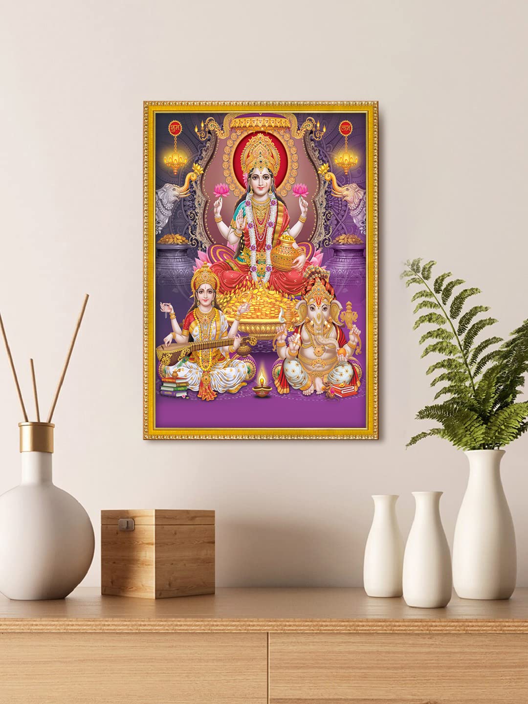999Store Lakshmi,Ganesha And Saraswati Photo Frame For Home/Office Lakshmi,Ganesha And Saraswati Photo Frame (11x8 Inches)