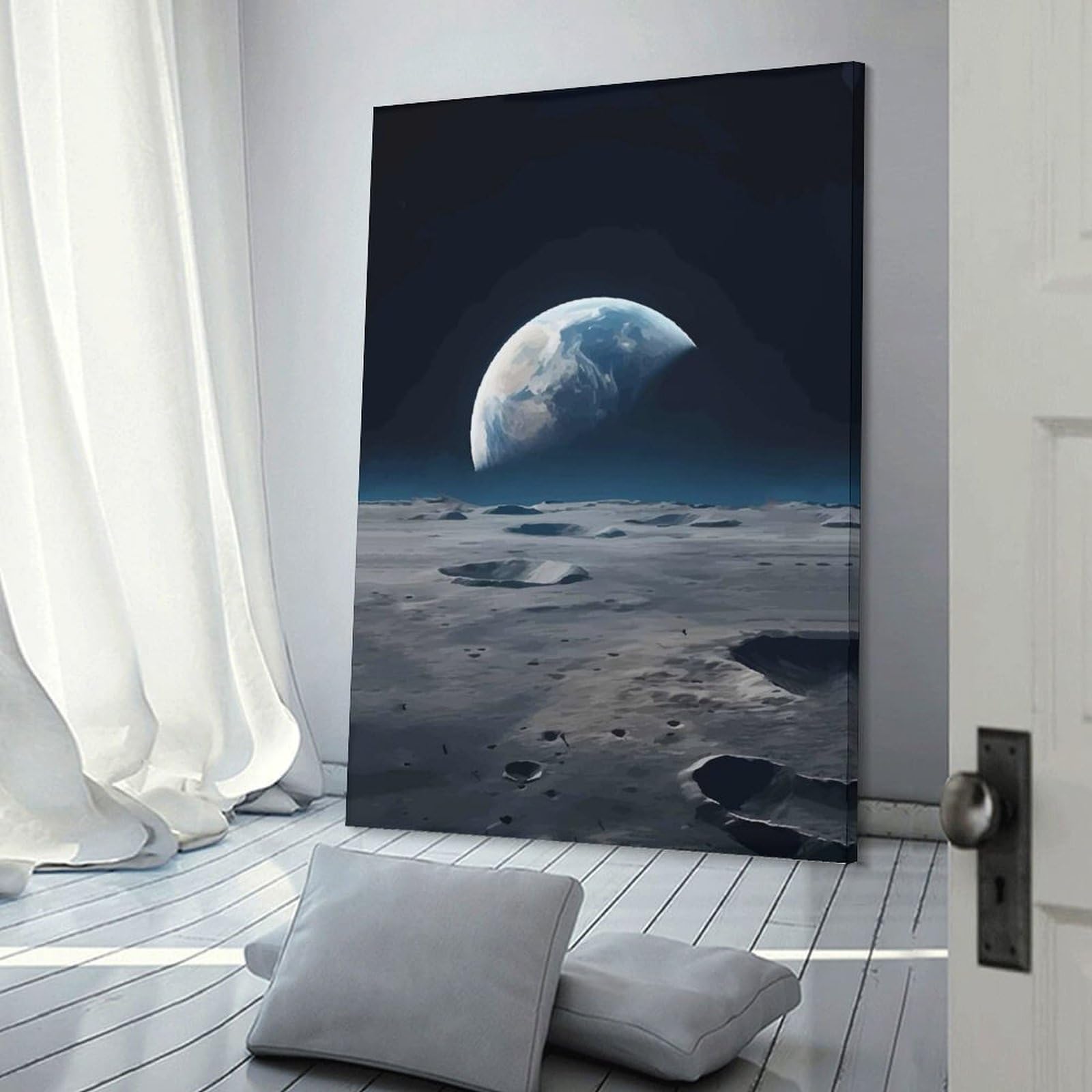 Junmoney Decorative Wall Artwork Earthrise from The Moon, 24x36inch(60x90cm), for Living Room, Bedroom Or Apartment Walls, Decorative Artwork for Empty Walls
