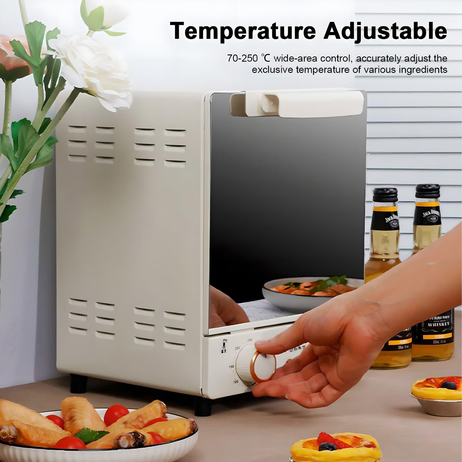 Mini Forno Elettrico da 750 W, Forno a Convezione Intelligente a 3 Livelli con Temperatura Regolabile da 70-250 ℃ e Timer da 60 Minuti, Forno da Controsoffitto Verticale per Cuocere Cottura