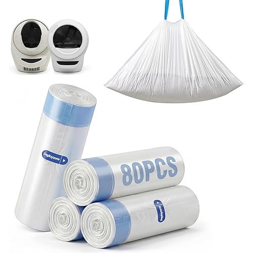 80 Count Cat Litter Bags Compatible with Automatic Litter-Robot 3/4/5, Pre-Separated, Heay-Duty Self-cleaning Cat Litter Box Liners with Drawstring, 26''x15.8" Holds 22LBS, Waterproof - (4 ROLLS)