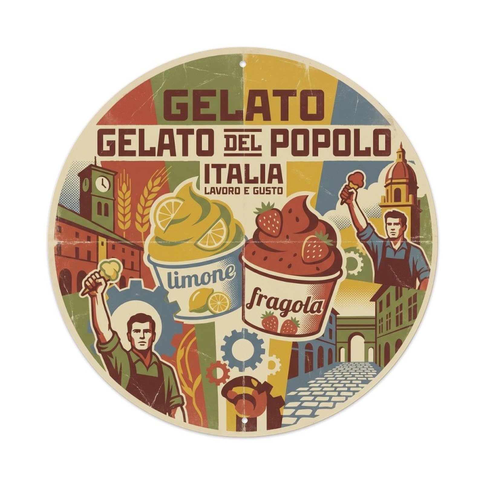 Silkscreen Travel Gelato Ice Cream Parlor Food Culture Metal Tin Sign