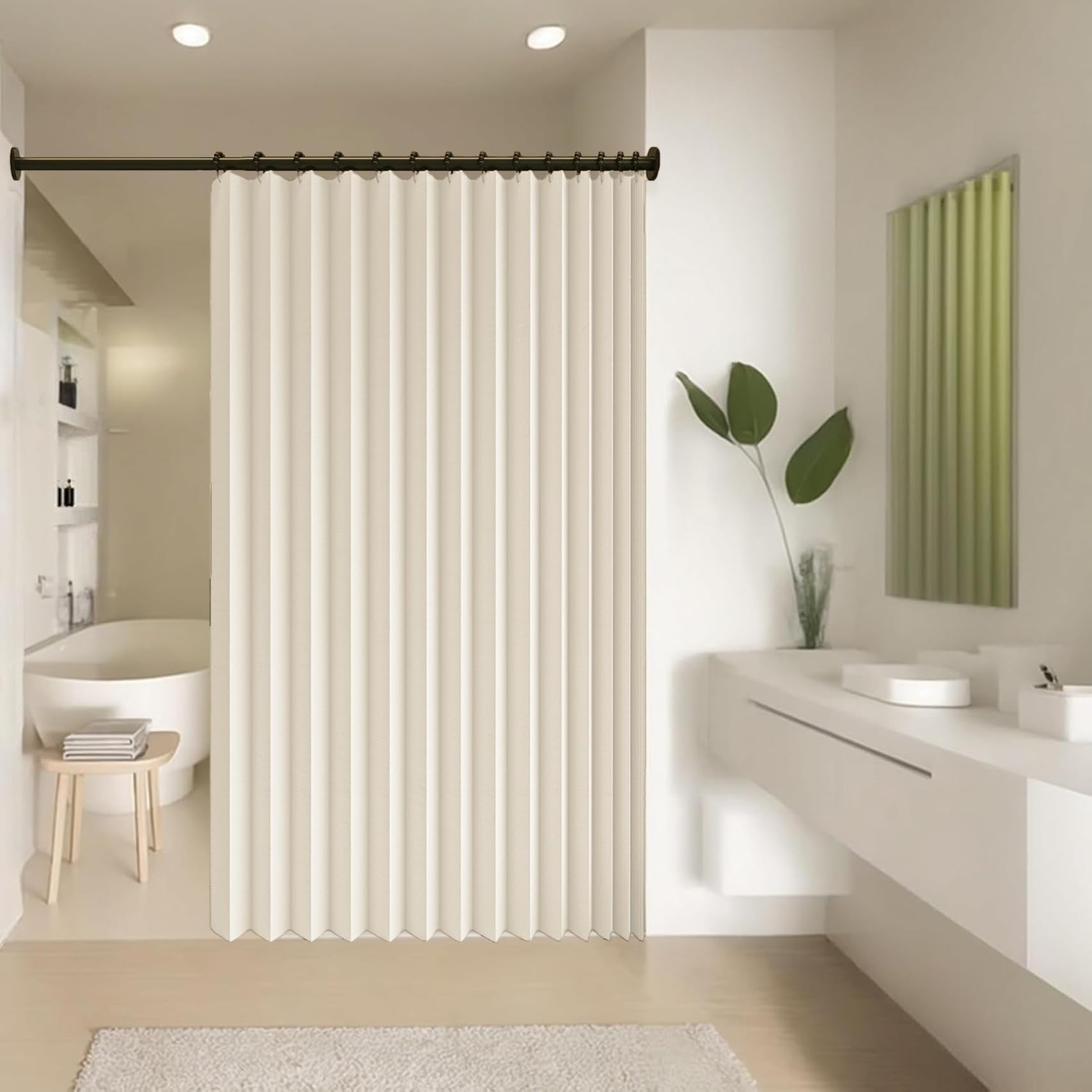Rideau Accordéon Porte 120 x 250 cm Anti Froid et Chaleur Magnétique Impermeable à Oeillets Décoratif Rideaux Occultants pour Salon Chambre Maison et Cuisine, Beige