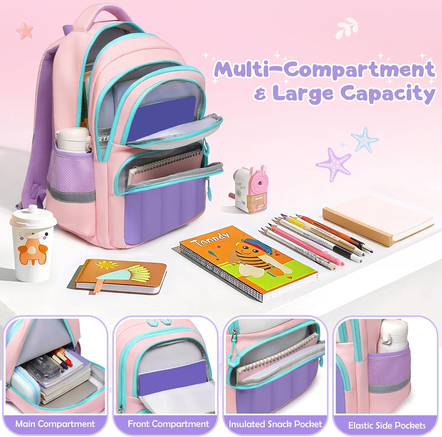 Kindergarten Backpack for Girls 5-8, 3PCS Quilted Backpacks Set