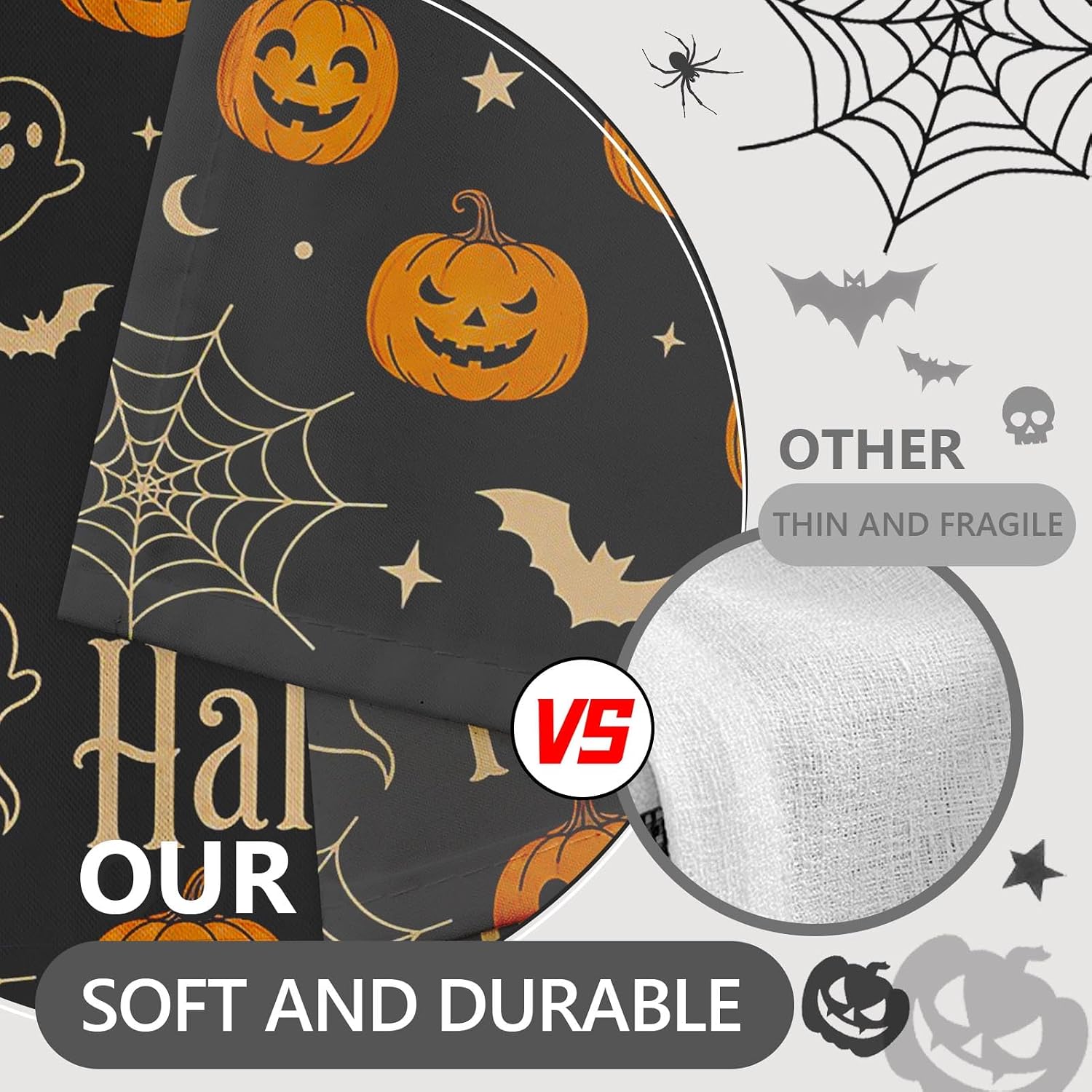 Arttown Halloween Retro Ghost Window Curtains and Valances Set 36 Inch, Cat Pumpkins Moon Black Short Tier Curtain for Cafe Living Room Bathroom, Halloween 3 Pieces Set Kitchen Decor