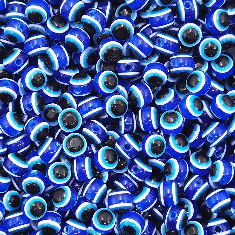 INSPIRELLE 200 Pieces 8mm Blue Round Resin Turkish Evil Eye Beads for for Jewelry Bracelet Craft Making - Image 7