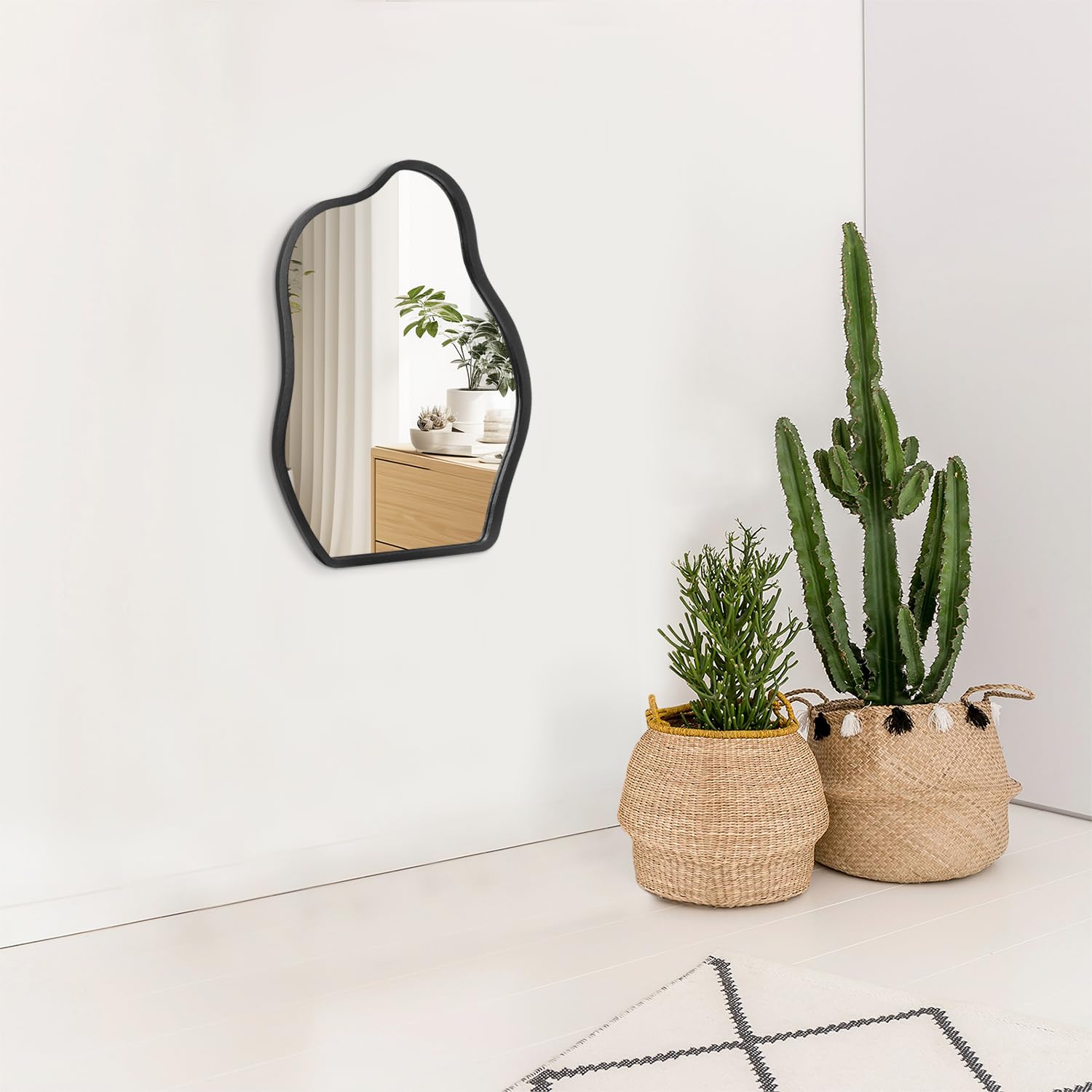 Lzuso Black Wooden Framed Wall Mirror Irregular Asymmetrical Modern Black Cloud Hanging Artistic Mirrors Decor for Bathroom Vanity Bedroom Living Room Entryway Hallway Small 16"x12" - Image 4