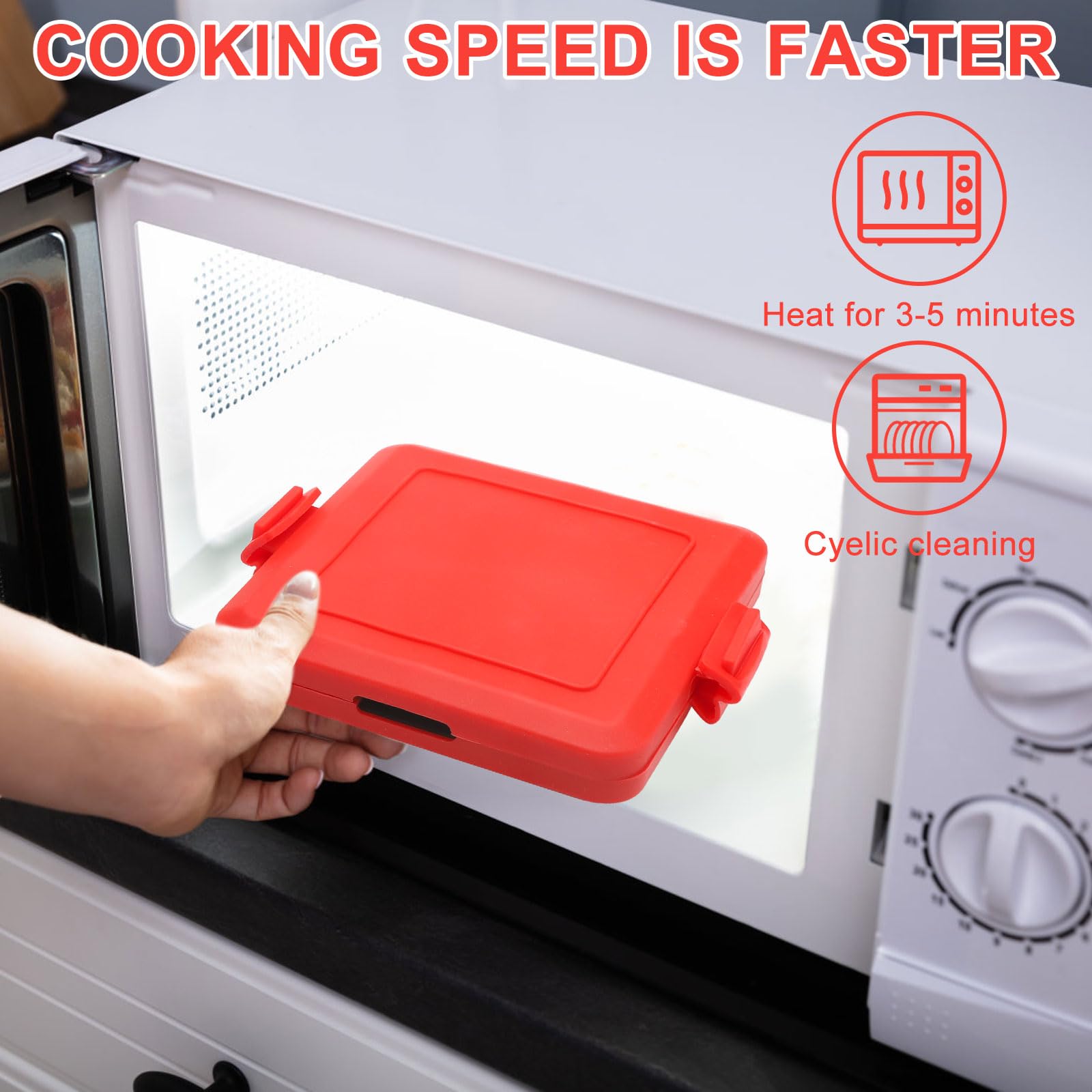 DAWRIS Microwave Toastie Sandwich Maker and Grill,Wireless Toastie Maker Nonstick Plate Breakfast Sandwich Maker Silicone Microwaveable Cookware for Cooking Crispy Sandwiches,Red - Image 4