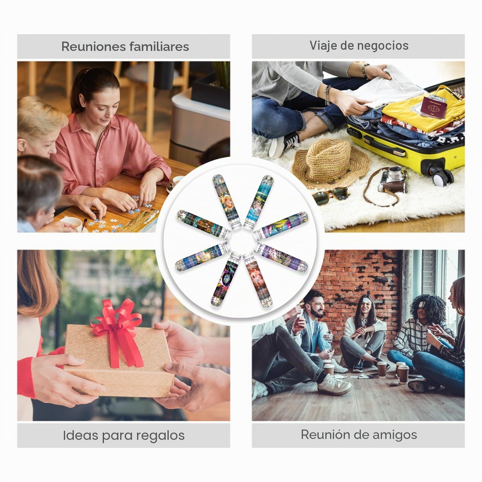 Paquete de 8 Puzzles Mini para Adultos - Puzzle Micro Desafiante de 234 Piezas, Puzzle Pequeño en Tubo de Ensayo, Puzzle de Bolsillo Portátil para Viaje, Regalo Ideal, 10x15 cm