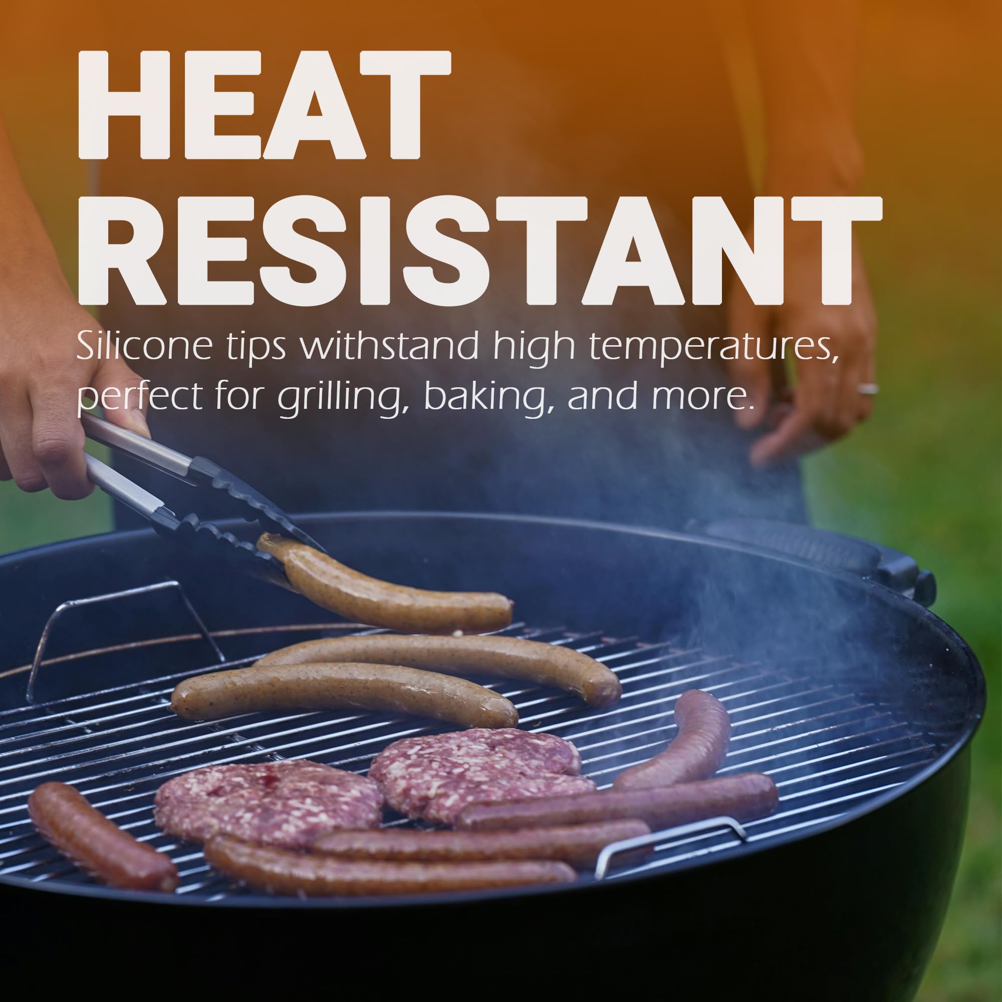 Pinzas largas para parrilla de cocina, acero inoxidable resistente con bloqueo de puntas de silicona antiadherentes resistentes al calor, perfectas para barbacoa, parrilla y herramienta de 5