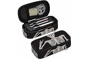 Human Skeleton Posing Pen Bag Rock Roll Skull Boho Hippie Large Pencil...