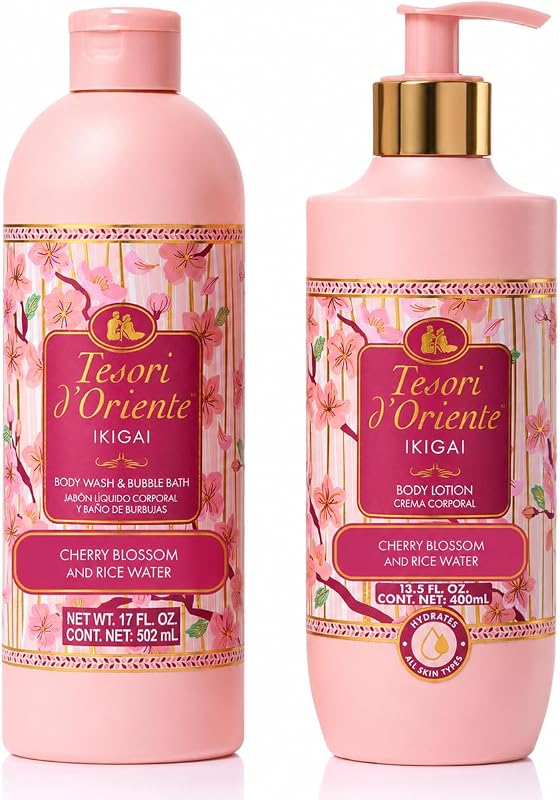 Tesori d'Oriente Ikigai Conjunto com sabonete líquido corporal 2 em 1 e loção corporal, 517 mL