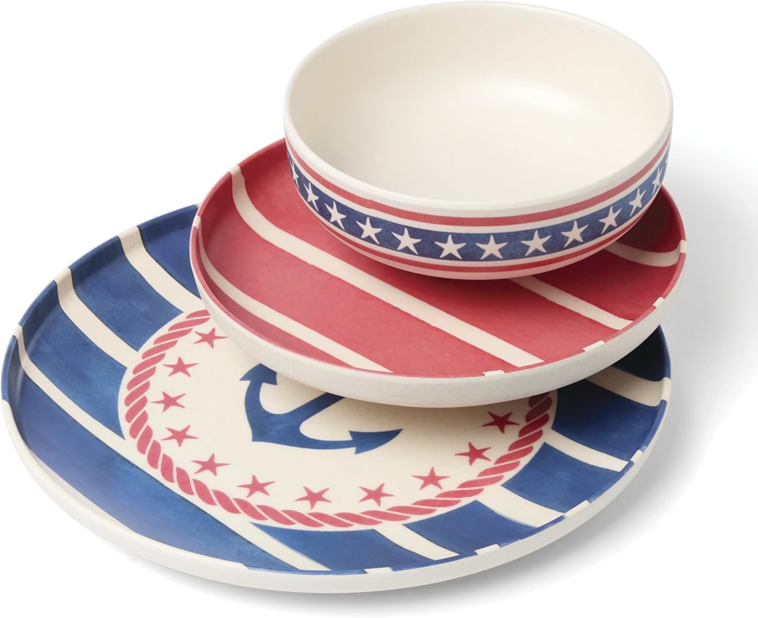 Oneida Dinnerware Sets, 24 Seven Melamine Aweigh We Go 18-Piece Dinnerware, Set for 6, Service For 6, Melamine Material, Dishwasher Safe, Plates And Bowls, Dinner Dishes, Kitchen (Assorted, 18 Piece)