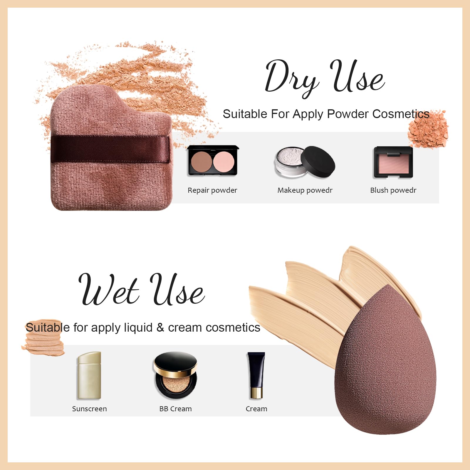 BS-MALL Juego de esponjas de maquillaje de 7 piezas con cepillos Kabuki, herramientas esenciales para una aplicación de maquillaje impecable