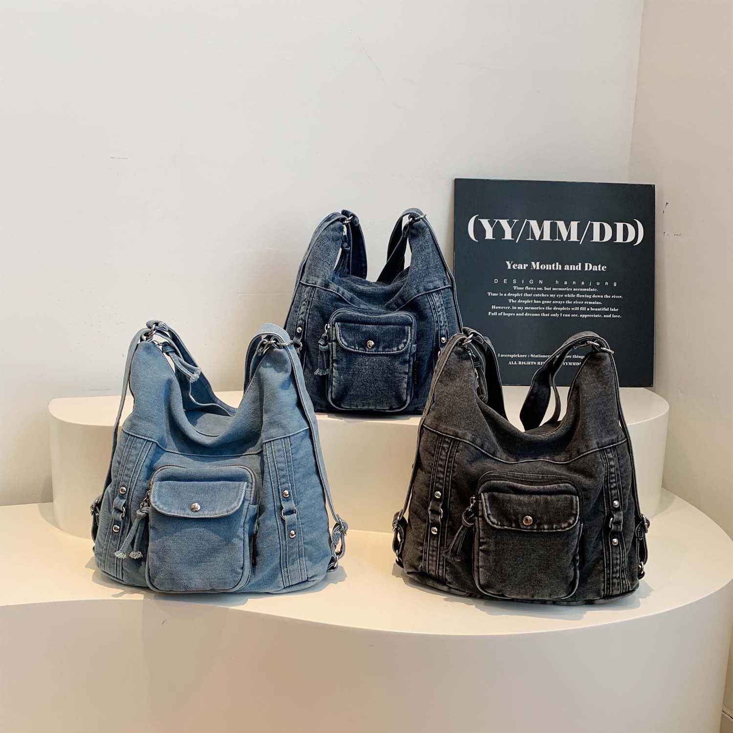 Borsa hobo da donna in denim, borsa a tracolla multidirezionale borsa a