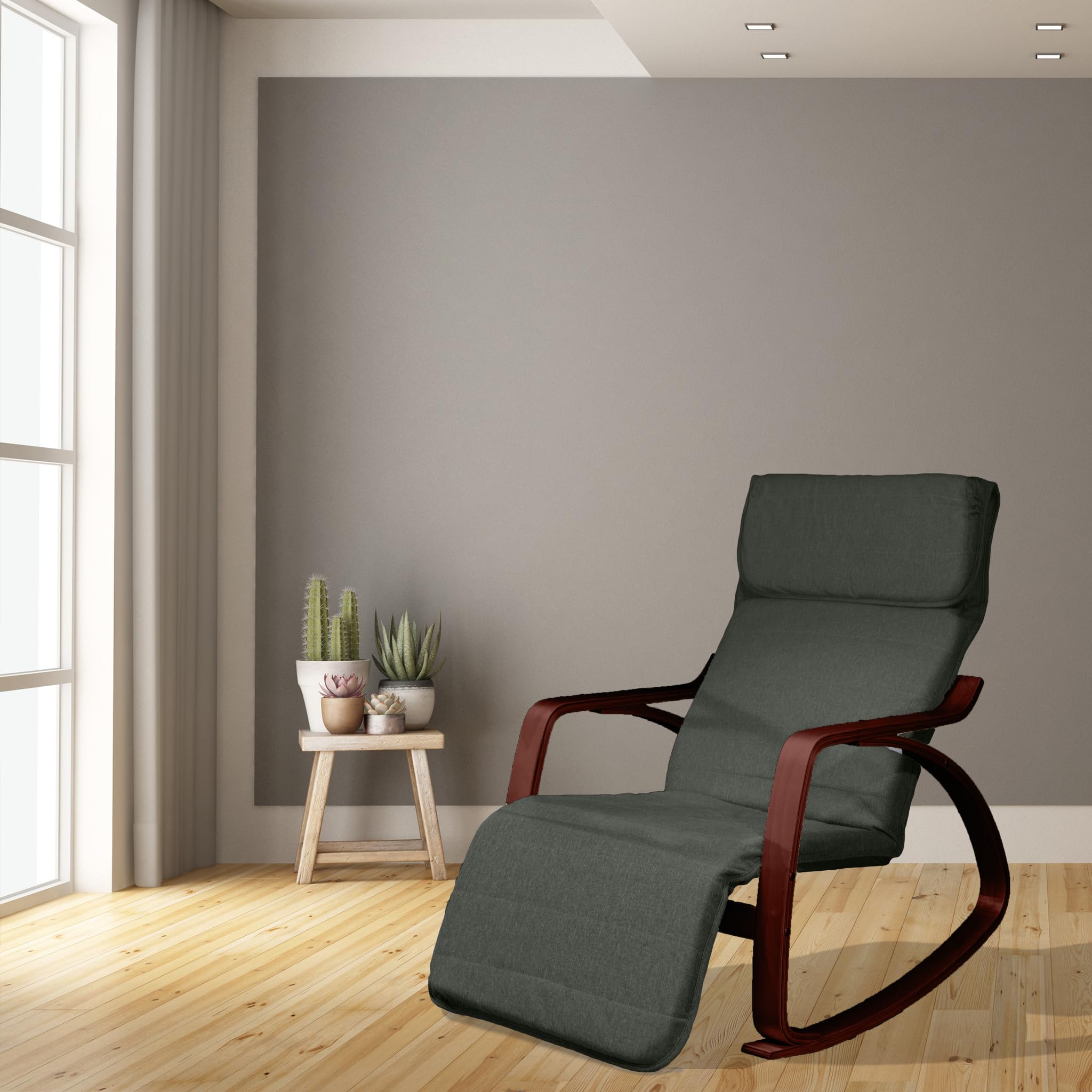 yelloo - Sedia a Dondolo ZEN da Interno, Poltrona a Dondolo da Interno in Legno di Betulla, Poltroncina Camera da Letto, Relax, Giardino Coperto, Sedia Legno Comoda (Noce Nero)