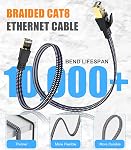 Cat 8 Ethernet Cable 3.3ft,Nylon Braided High Speed Heavy Duty 40Gbps 2000Mhz Flat Network LAN Patch Cord SFTP RJ45 Internet Cable Shielded in Wall, Indoor&Outdoor for Router,Modem,Gaming,Switch,PS5
