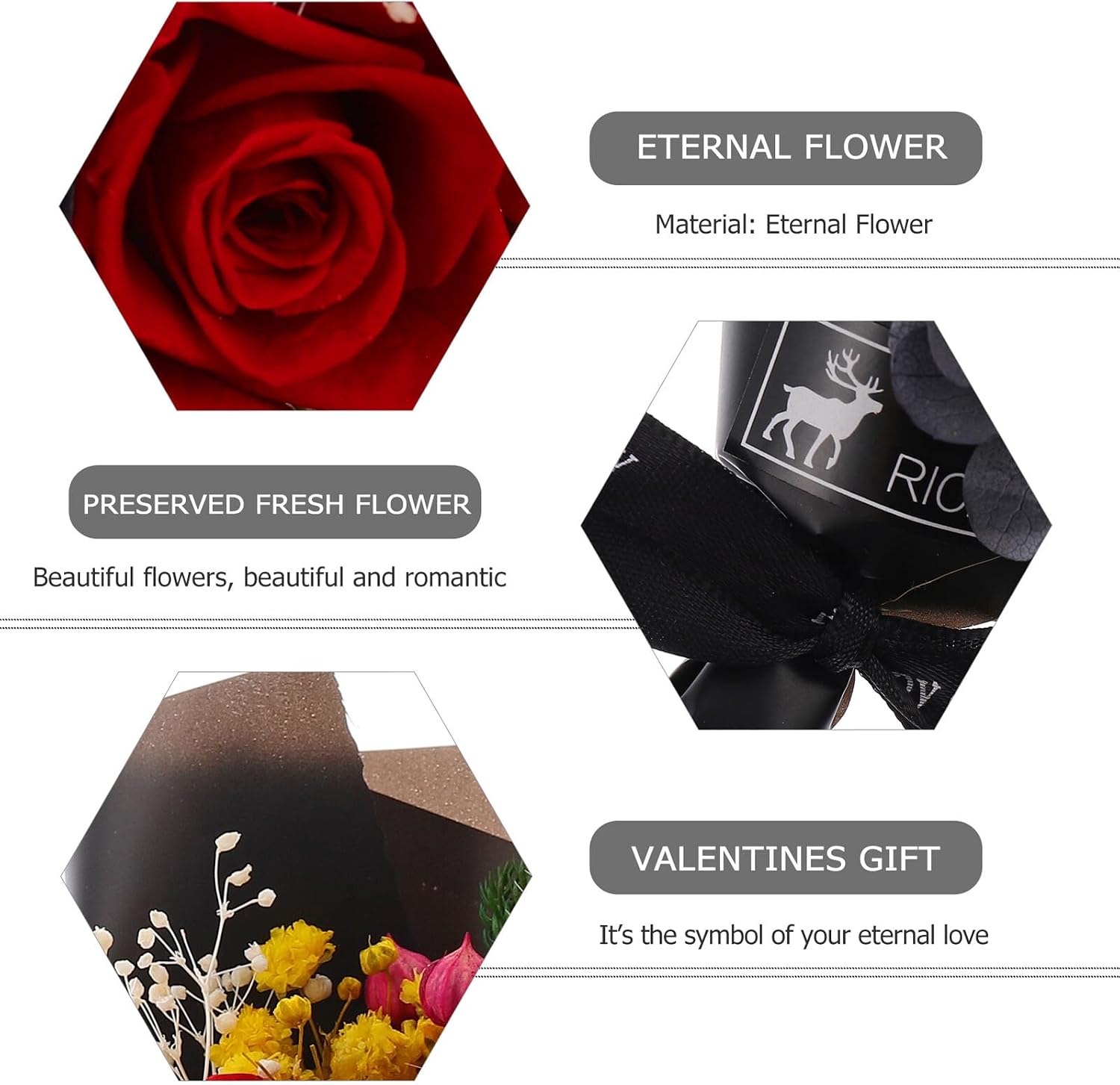 BESPORTBLE Preserved Fresh Flower Bouquet in Finished Box, Immortal Rose Flower Ornament, Valentine’s Day Floral Arrangement for Home Décor and Special Occasions
