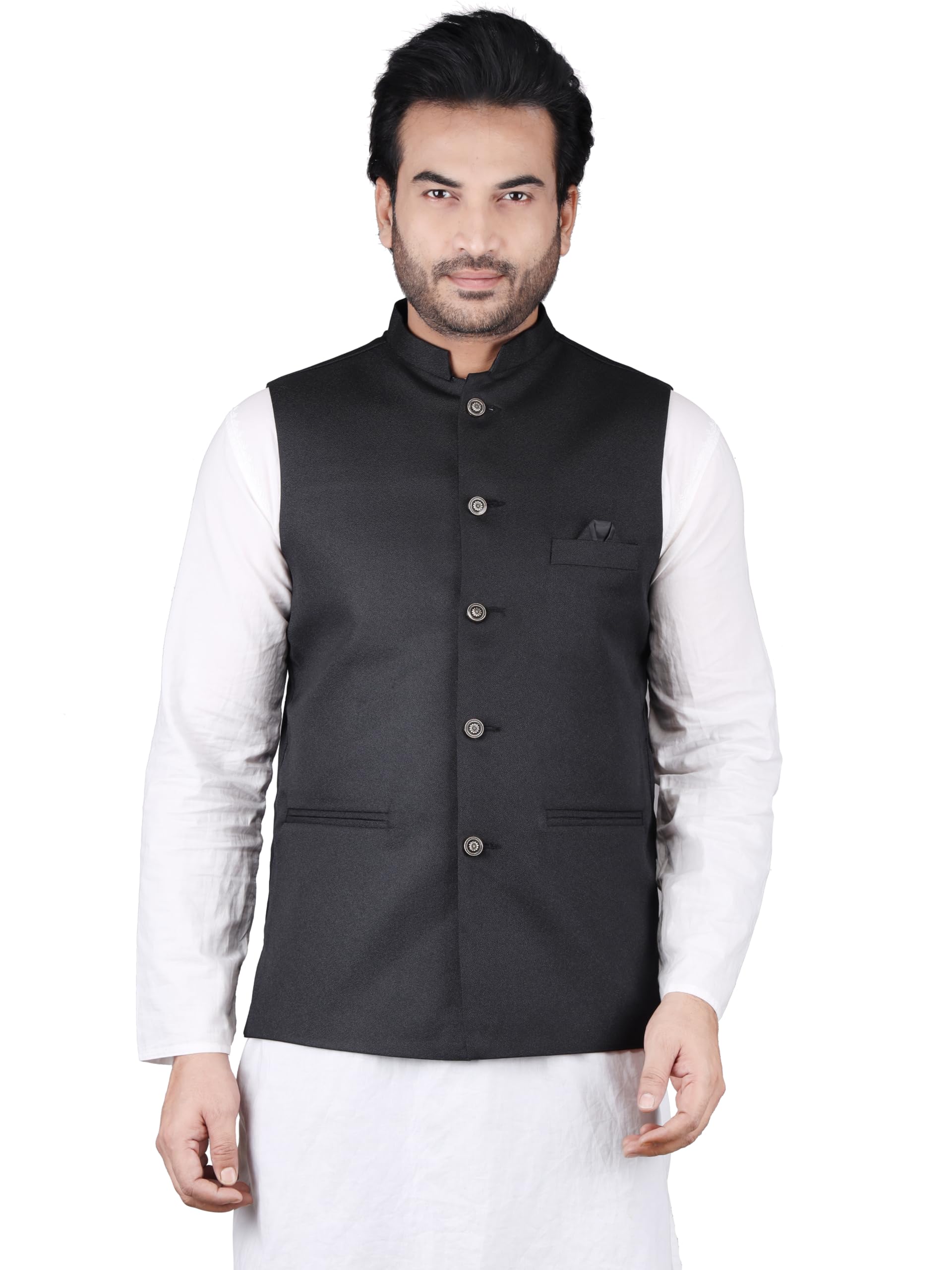 koat man Men’s Nehru Jacket Cotton Blend 5 Button Closure Round Neck Modi Waistcoat Sleeveless Ethnic Wear for Wedding Party Festive-picture-15