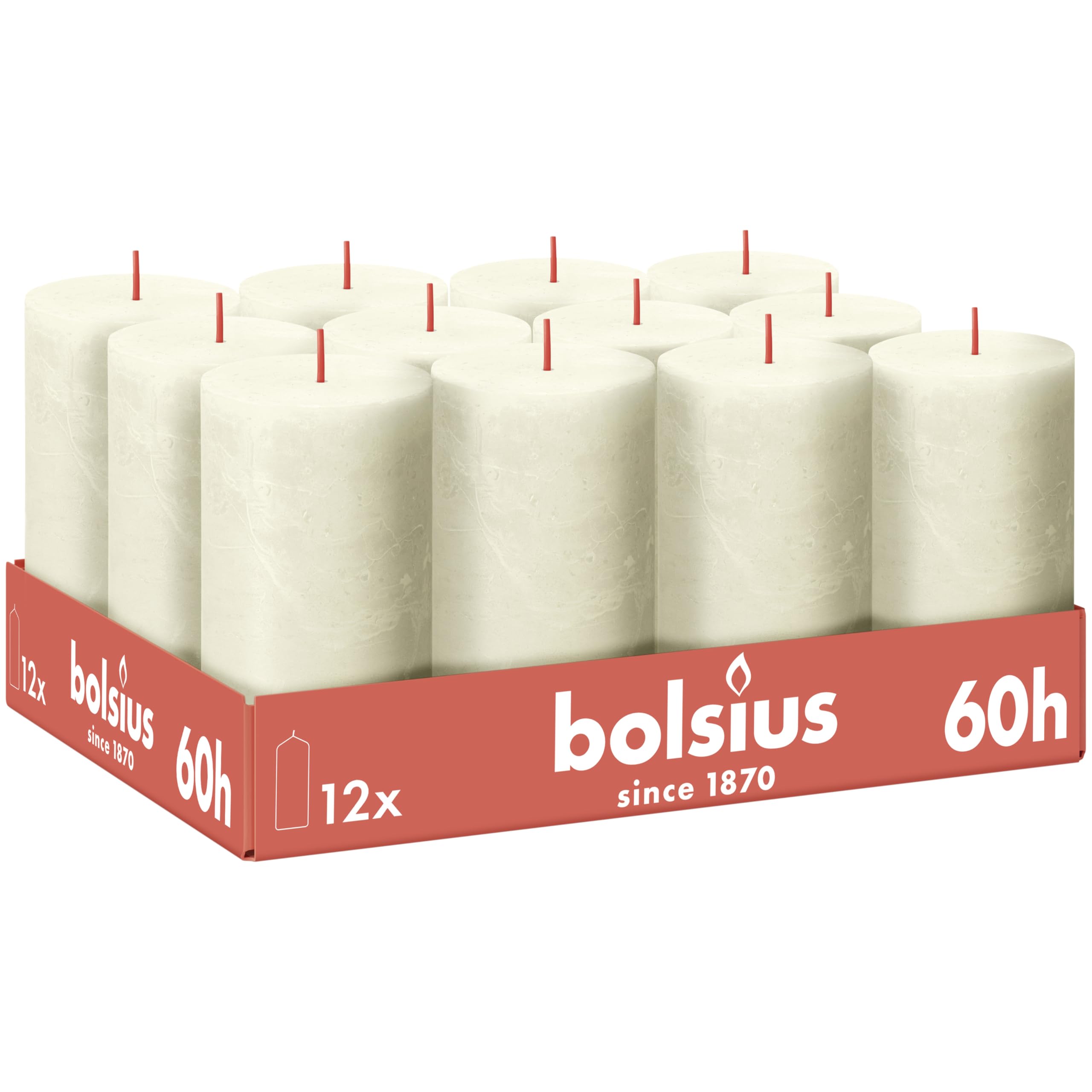 Bolsius - Rustik Kerze - Elfenbein - 12 Stück - 13 cm - Dekorative Kerzen – Enthält natürliches Pflanzenwachs – Ohne Palmöl