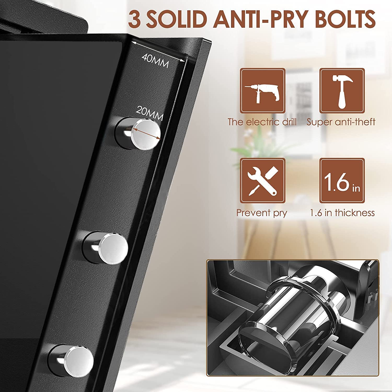 Caja Fuerte Resistente al Agua y Duradera, Caja ignífuga con Teclado Digital, Oficina en casa, Caja Fuerte de Acero de Seguridad para Efectivo, Documentos de joyería (Color: Negro)