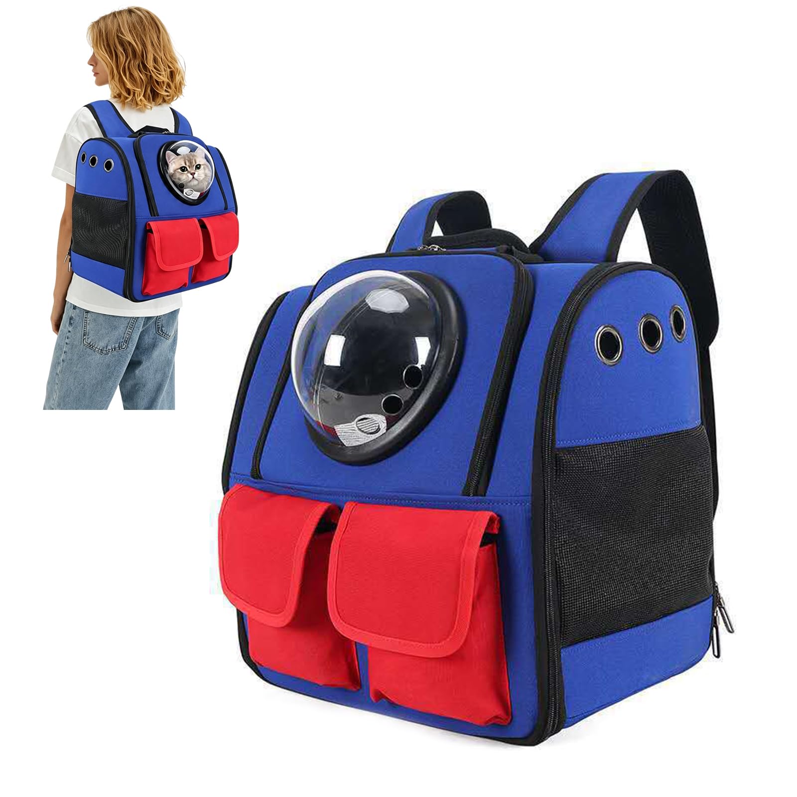 PETCUTE Katzen Rucksack Raumkapsel,Oxford-Tuch Hunderucksack für Kleine Katze,Atmungsaktiv Haustier Rucksack mit Herausnehmbarer Matte, Faltbar Hundetasche Transporttasche für Katzen Kleine Hunde
