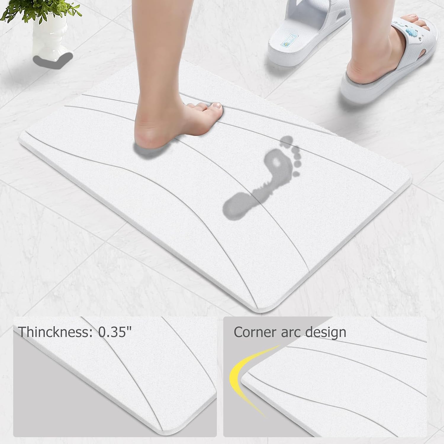 2 Pack Diatomaceous Earth Shower Mat/Super Absorbent Diatomaceous Earth Shower Mat/Stone Bath Mat Easy Clean Washable Shower Mat Carpet for Kitchen, Bathtub, Sink 60 * 40CM(White 2PCS)