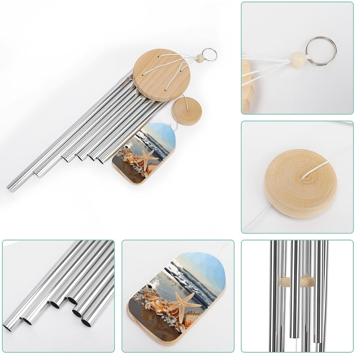 Outdoor Wind Chimes, Seashells on The Beach Printed Wind Chimes,Simple Wind Chimes,Curtain Wind Chimes for Home Decoration