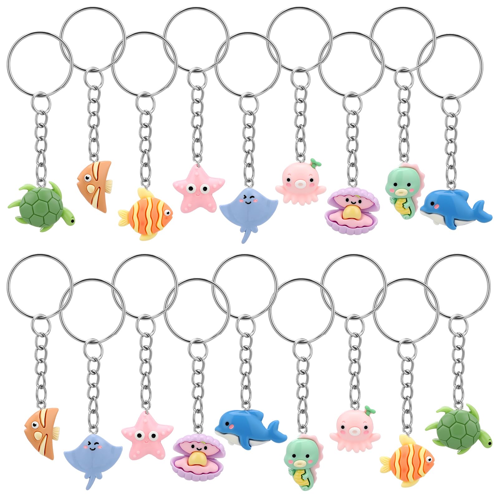 Highergo 100 Pcs Mini Resin Ocean Animals Keychain Set Small Sea Animal Keychain Bulk Tiny Key Chains for Carnival Birthday Classroom Prizes Decoration Clothes Party Favors