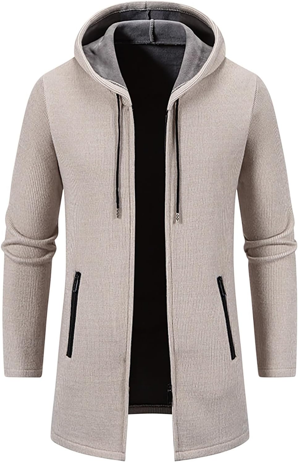 Men's Long Wool Overcoat Winter Thermal Jackets Comfy Fleece Lined Full Zip up Coats Soild Trench Coat with Pockets