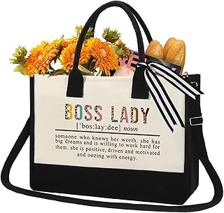 Boss Lady Gifts for Women Gifts for Boss Lady Canvas Tote Bag Beach Handbag with Zipper for Coworker, Boss Appreciation Gifts for Women Boss Leaving Gifts for Women Promotion Gifts Office Gifts Bag