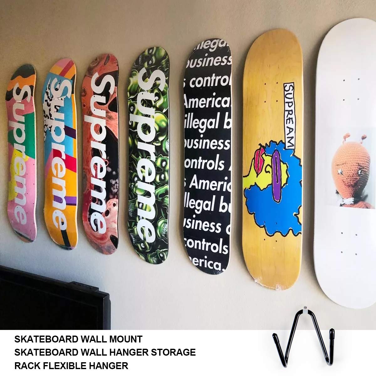 2 pièces Support mural pour skateboard, crochet de suspension mural avec vis pour suspendre skateboard, longboard, pennyboard, guitares classiques, support mural pour guitare - 5