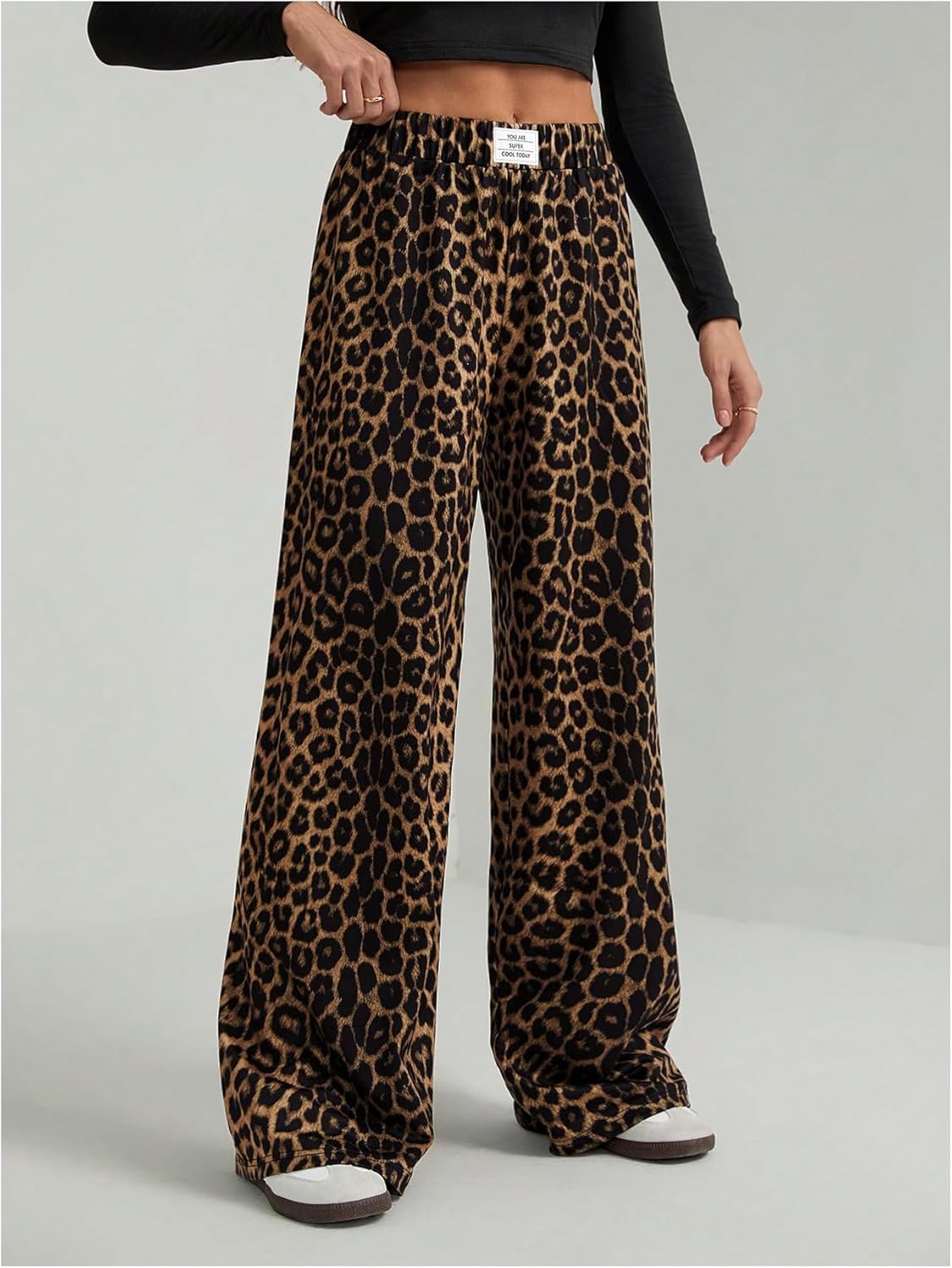 GORGLITTER Women's Leopard Pants Cheetah Print Wide Leg Elastic High Waisted Baggy Sweatpants - Image 4