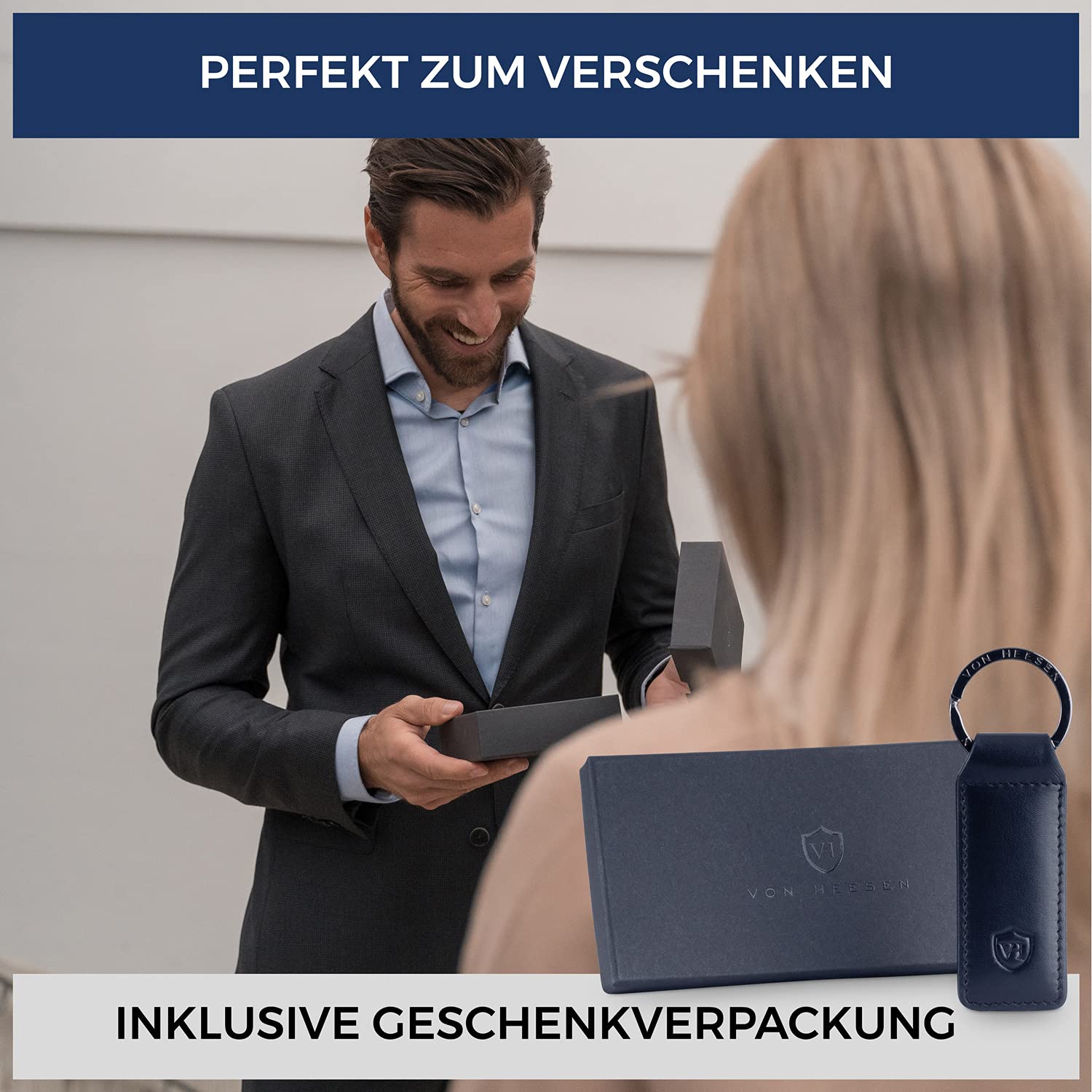 VON HEESEN® Llavero de piel con caja de regalo, organizador de llaves, cordón, llavero, llavero, regalo para hombre y mujer (camuflaje)