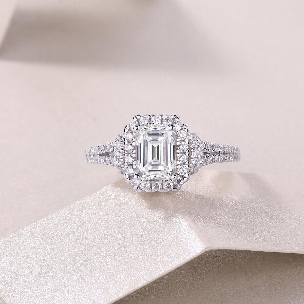 Bluebell Jewels 2.40Ct Emerald Cut Diamond Womens Engagement Wedding Ring Sterling Silver with 14K White Gold Plated