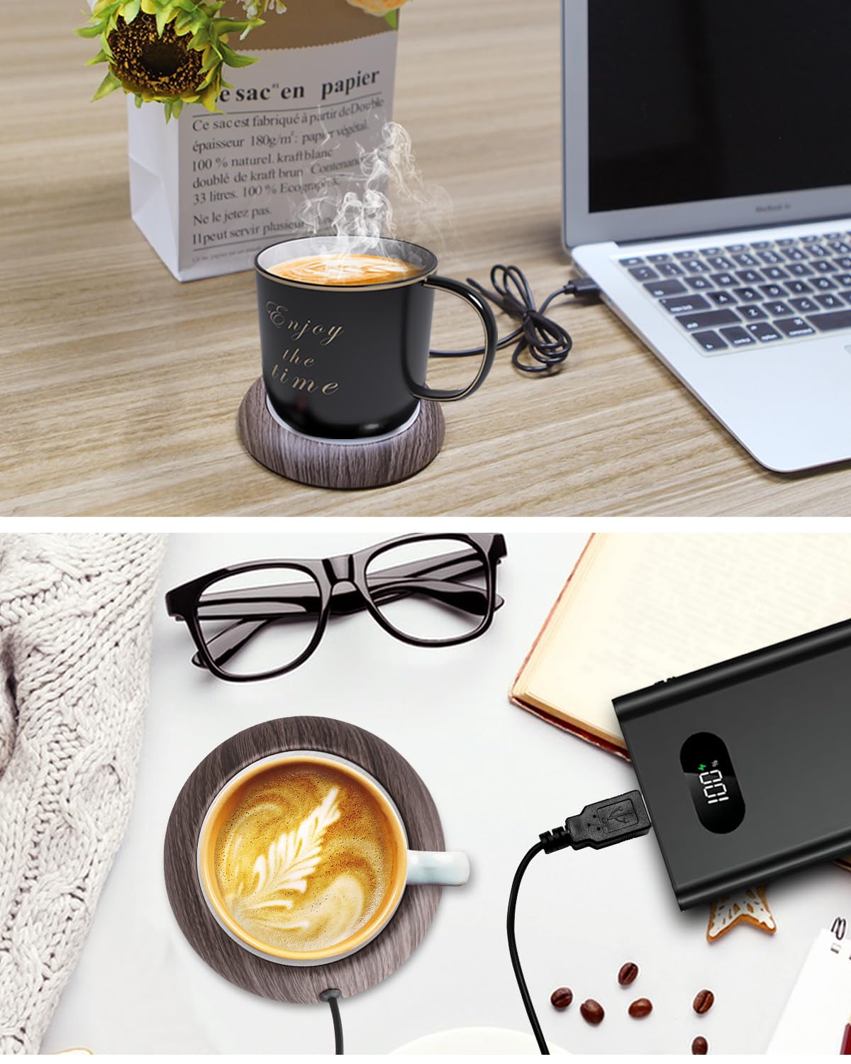 MYMULIKE JRBD-SMW-DE Calentador de tazas de café y té USB 45°C acero aluminio marrón