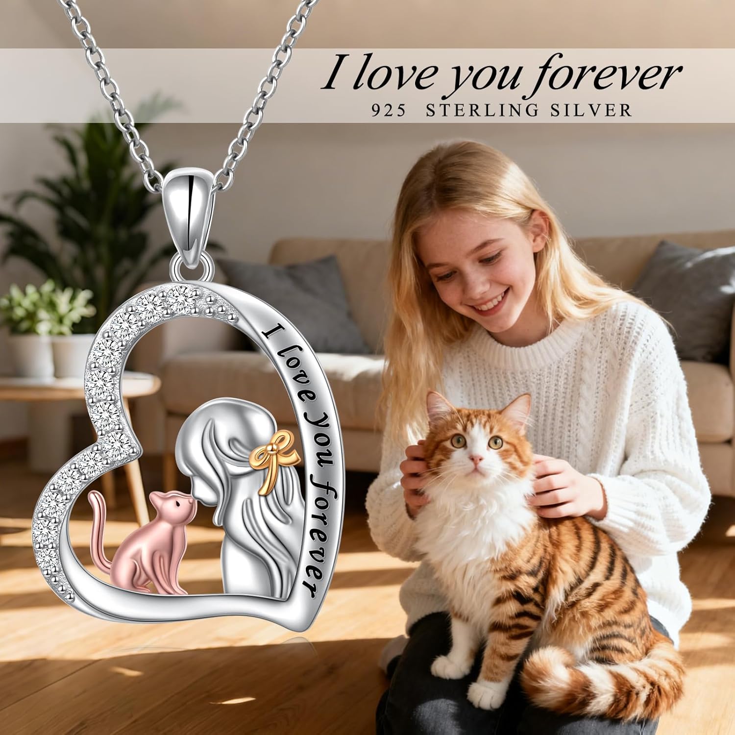 Cat Necklace Gifts 925 Sterling Silver Cat Heart Pendant Necklace Trendy Dainty Charm Jewelry for Women Sister Mom Wife - Image 7