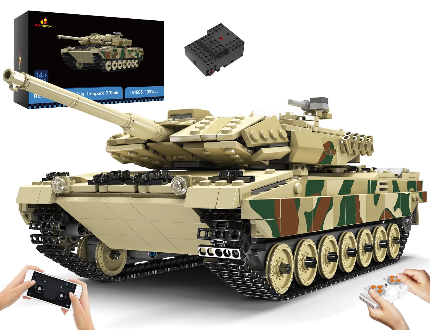JMBricklayer Tank Building Sets for Adults, RC WW2 Military Leopard 2 Tank Model Toy, Army Tank Construction Vehicle Model Kit, Home Decor History Collectible Military Fan Gifts for Boys Girls 61503