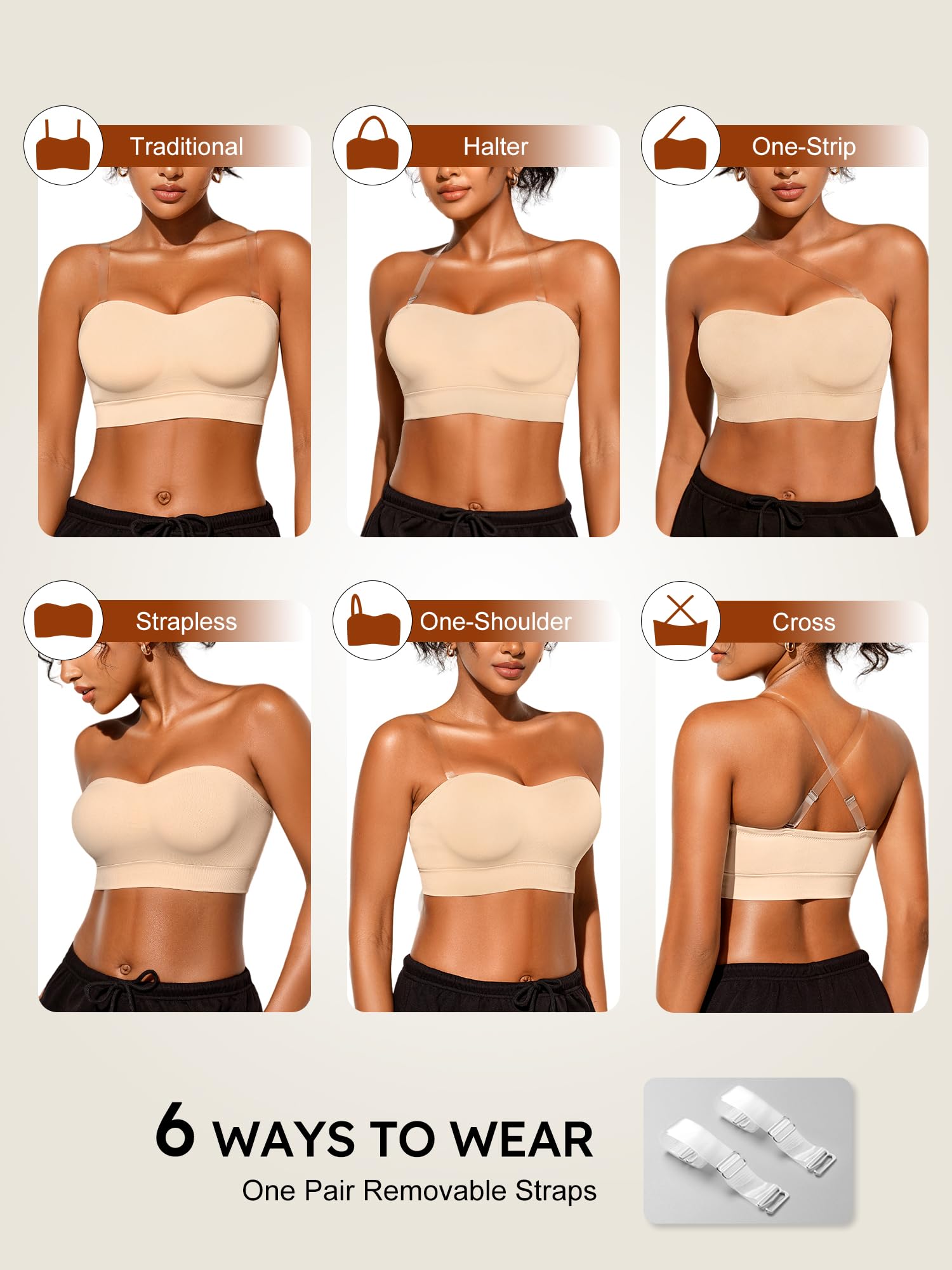 Sujetadores sin tirantes para mujer, S-XL, brasier bandeau acolchado de silicona antideslizante con correa transparente gratis, bralette sin varillas