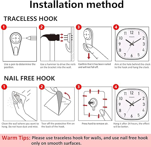 Miniatura 9 de Reloj de pared de 10 pulgadas, silencioso, sin tictac, funciona con pilas, relojes de pared cuadrados analógicos decorativos para dormitorio, sala