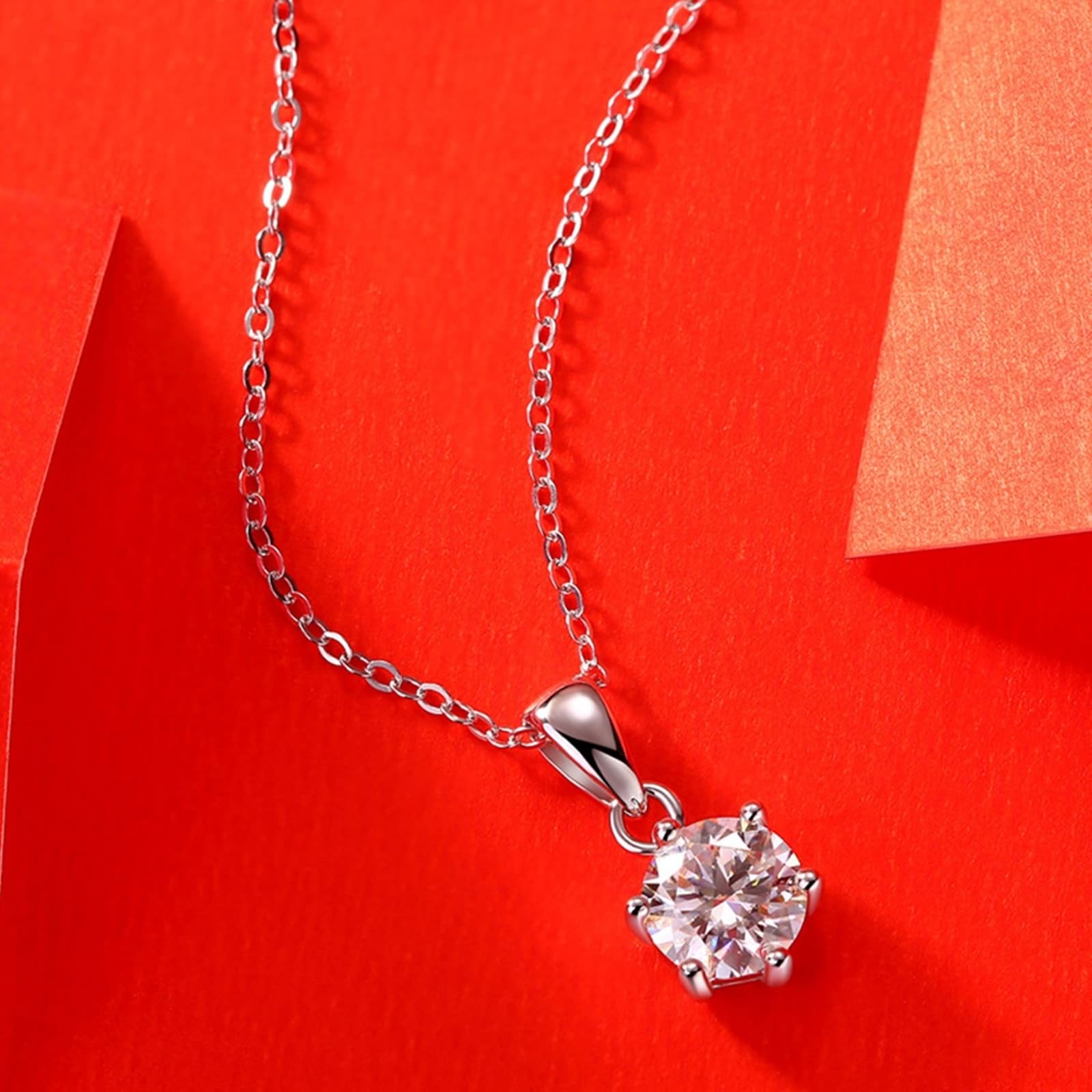 Echt Schmuck Halskette Weißgold Au750 18K mit Moissanit, Solitär Anhänger 45cm