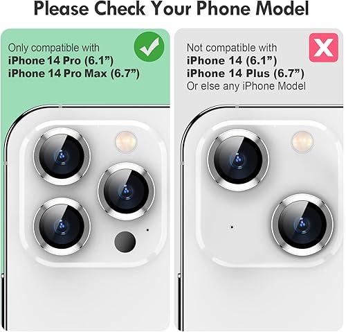 Miniatura 2 de Xfilm Protector de Lente de Cámara Brillante para iPhone 14 Pro14 Pro Max, Dureza 9H a Prueba de Rayones Protector de Anillo Individual de Metal,