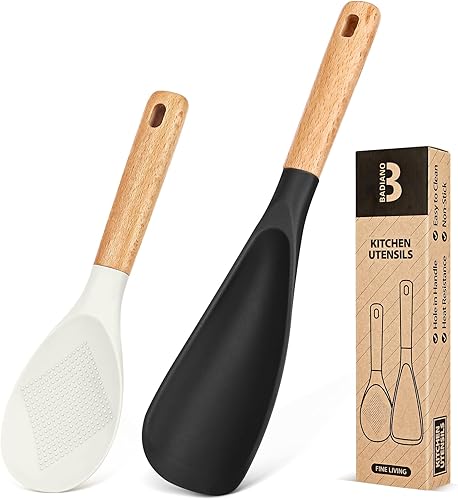 Cuchara de Cocina y Cucharón de Arroz para Utensilios de Cocina Antiadherentes, Excelente para Cocinar y Servir, Cuchara de Silicona Mate Libre de