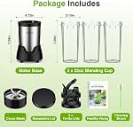 KOIOS Blender pour Smoothies, Blender personnel pour Shakes et Smokers avec 3 * 22oz Des coupes à emporter,22000 RPM Smoothie Maker, amovible 6-leaf Blenders Portables Blade pour cuisine, Noir