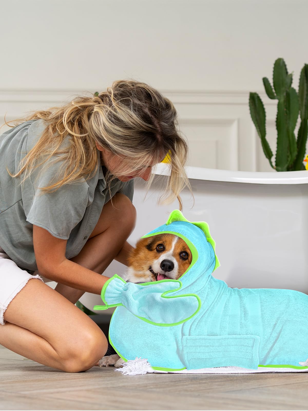 Accappatoio per Cani, Accappatoio per Cani Microfibra, Abbigliamento Asciugamano Morbida per Animali, Per Asciuga il Tuo Cane Dopo Aver Nuotato e Fatto il Bagno (Dinosauro blu, L)
