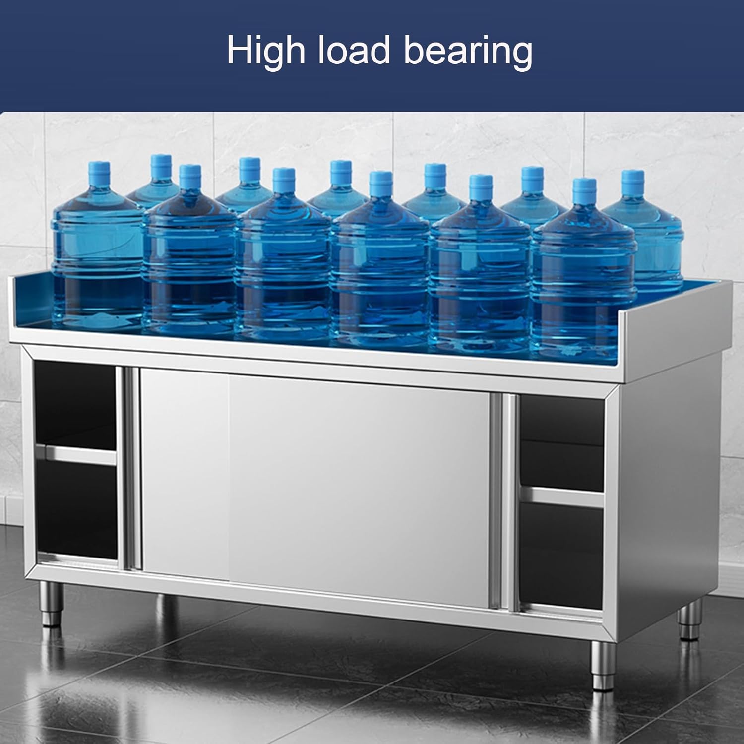 Stainless Steel Table with Enclosure Sliding Door Commercial Work Prep Table Double Heavy Duty Workbench with Adjustable Floor Legs Worktop Cabinet(80x50x80cm/31.5x19.7x31.5)